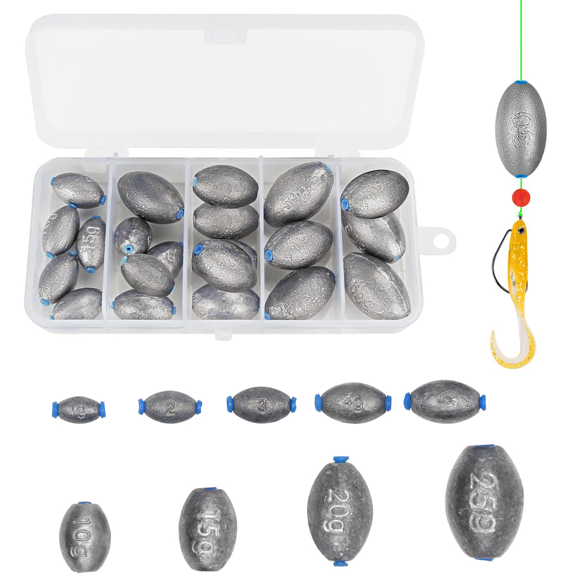 Bass Fishing Lure - Ei-vormige loodgewichten assortiment lood ovale vorm