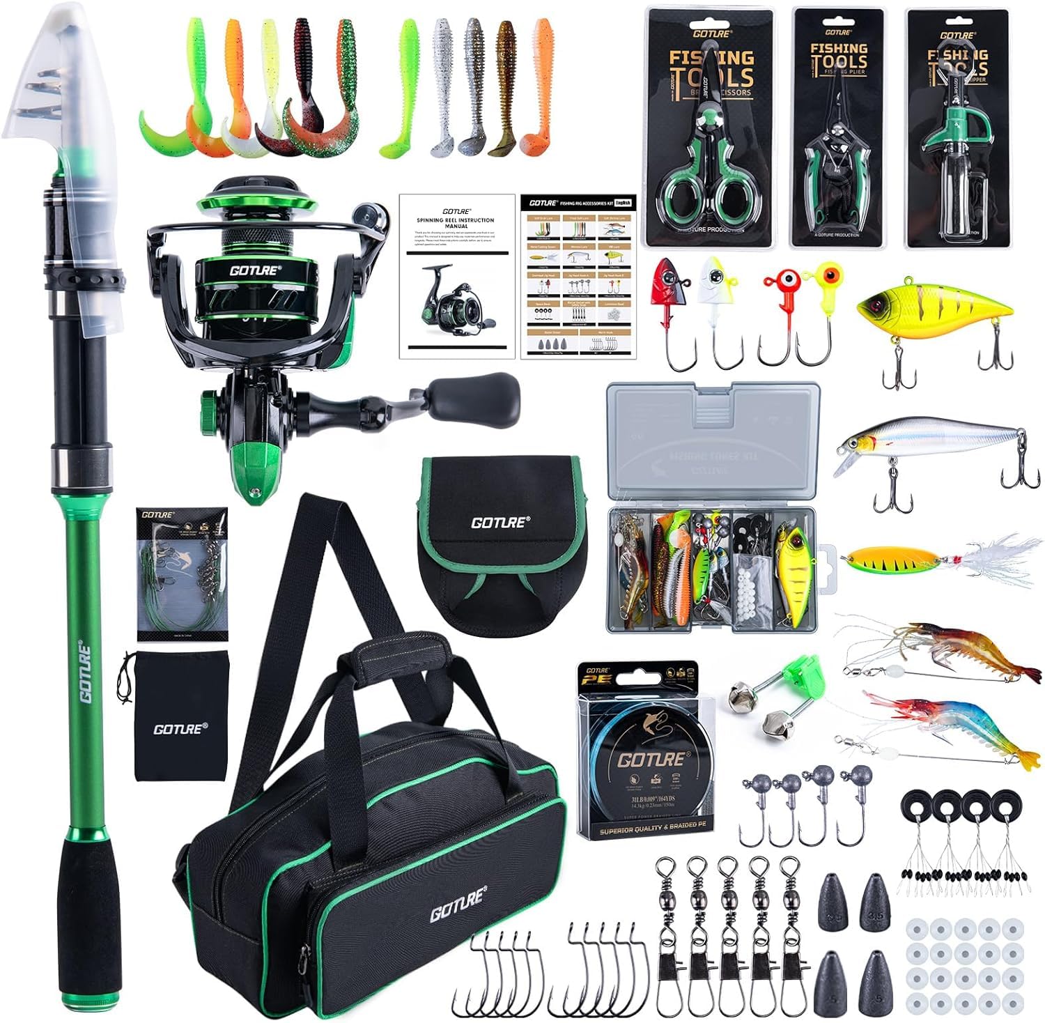 Bass Fishing Lure - Goture 1.8M-2.7M Carbon Telescopische Hengel Kit